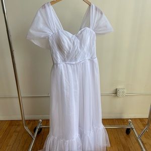 Tulle ruched tea length dress